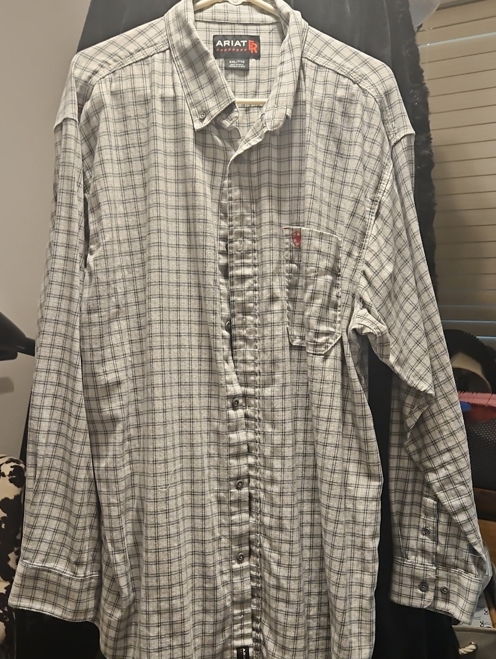 Ariat FR Men's White and Gray Checked Button-Down Shirt